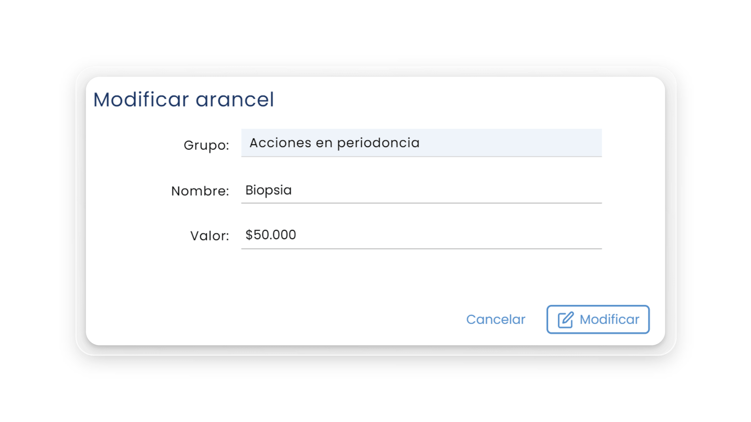 Modificación de nombres de aranceles